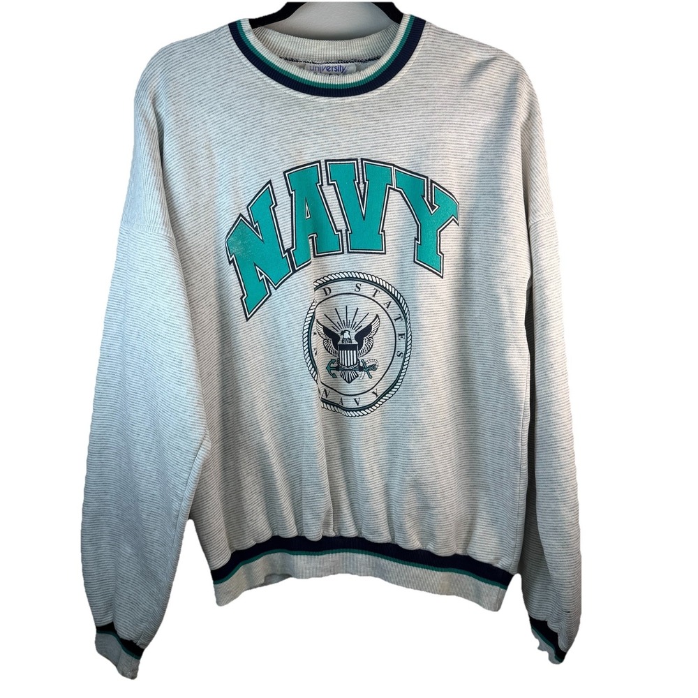 VTG University Place Clothing Co. N.Y. Large Men's NAVY Striped Sweatshirt Crew